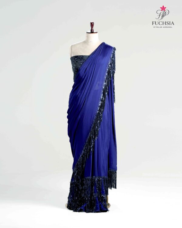 Midnight Aura Saree with Sequin Fringe