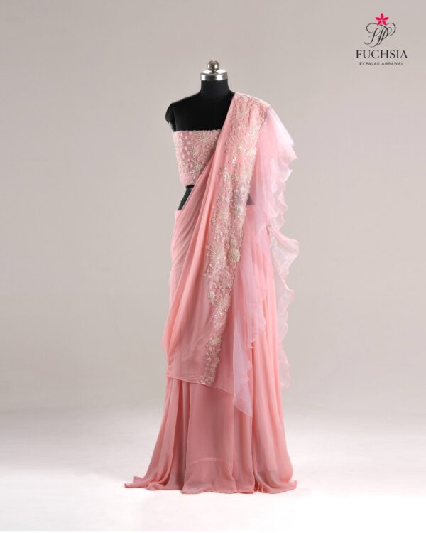 Blush Serenade Saree in Georgette with Appliqué Embroidery