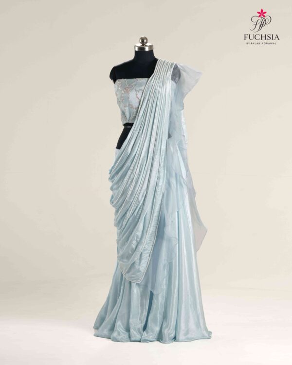 Ethereal Mist Saree Designer Lehenga Ensemble with Seed Bead Embellishments