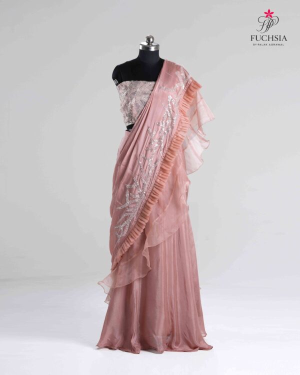 Rosé Reverie Saree with Sequin Floral Embellishments