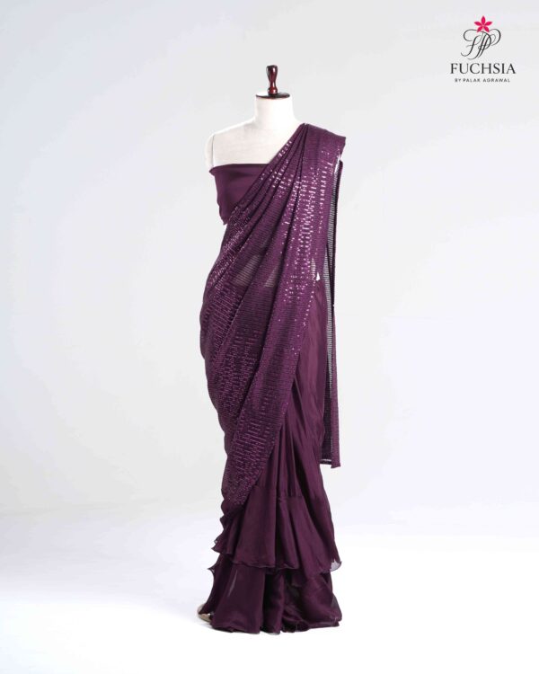 Amethyst Allure Drape Saree with Sequin Embroidery – Designer Lehenga Ensemble