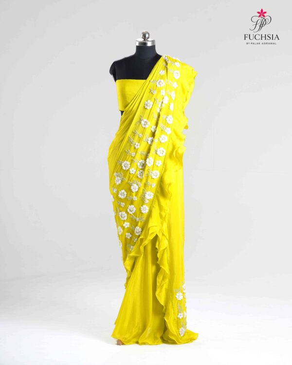 Lumière Bloom Saree with Floral Appliqué