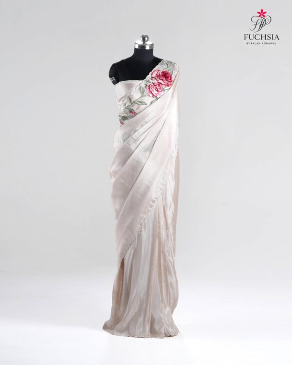 Ivory Rose Saree in Soft Tissue with Floral Appliqué