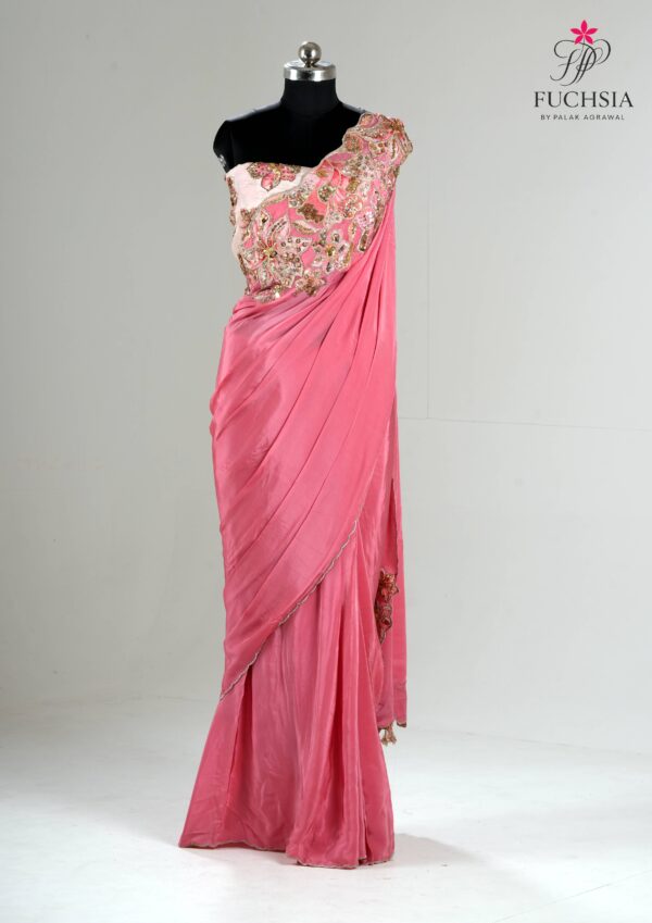 Rosette Glow Saree in Satin Crepe with Floral Appliqué
